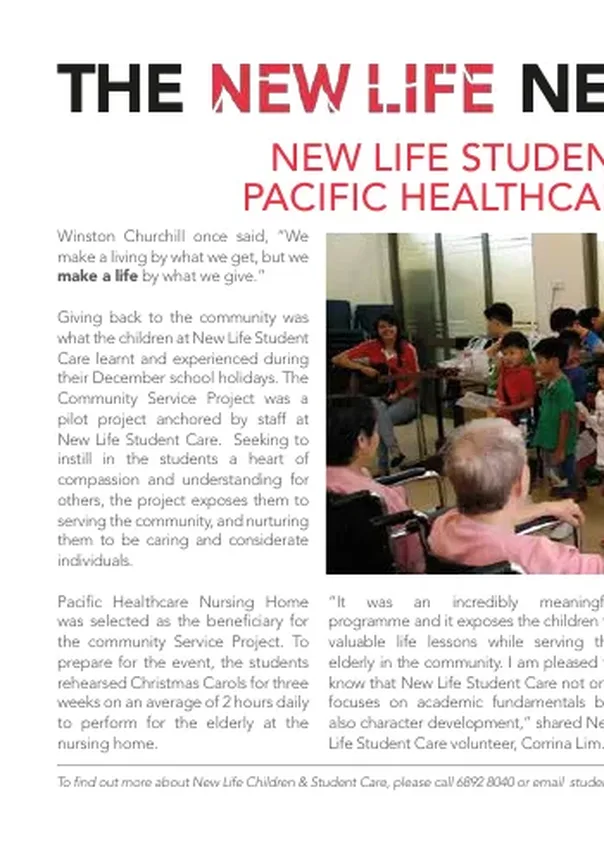 2016 Issue #47: New Life Student Care gives to Pacific Healthcare Nursing Home